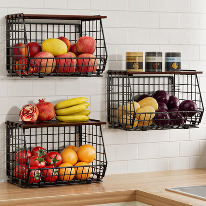 Hanging Fruit Basket for Kitchen, 3 Pack Vegetable Produce Basket