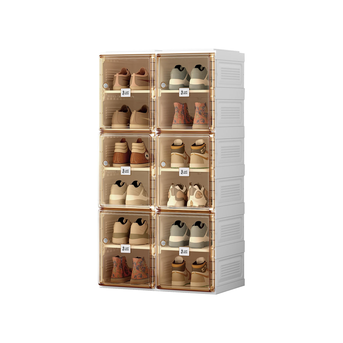 ANTBOX Shoe Organizer Storage Box, Portable Folding Shoe Rack For Closet With Magnetic Clear Door,Large Sneaker Cabinet Bins All-in-one Sturdy Easy Assembly 4 Layers-8 Grids