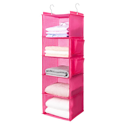 BOOMIBOO Hanging Closet Organize and Shelves，5-Hanging Shelf with 2 Side Pockets，Storage Foldable （Grey）