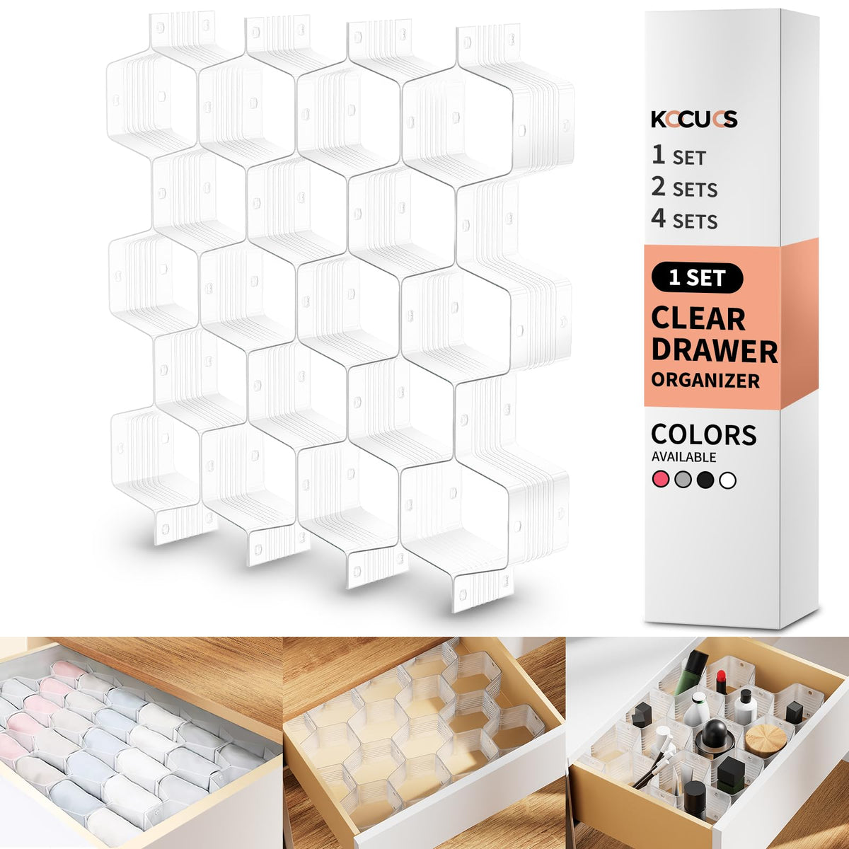Honeycomb Separator Adjustable Drawer Organizer Divider for Underwear Belt-Scarf Socks Organizer (White(2pcs))