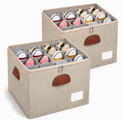 2 Pack Shoe Organizer for Closet with Adjustable Divider Shoe Storage Box