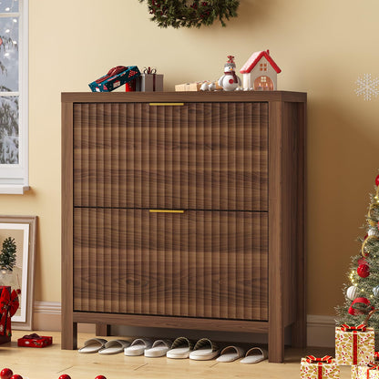 47" Fluted Shoe Cabinet Stoarge with 4 Flip Drawers for Entryway, Hallway
