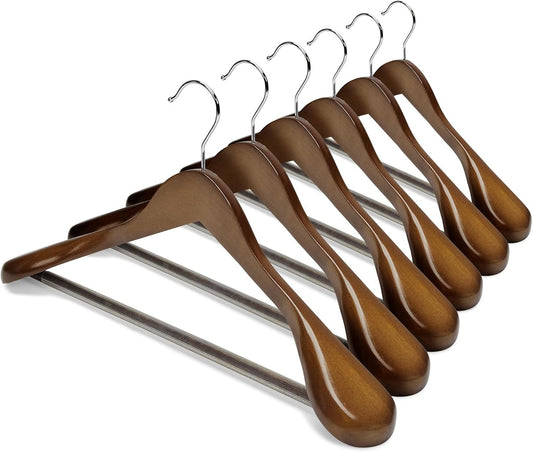 HOUSE DAY Premium Wooden Suit Hangers 6 Pack, Thick Wide Shoulder Walnut