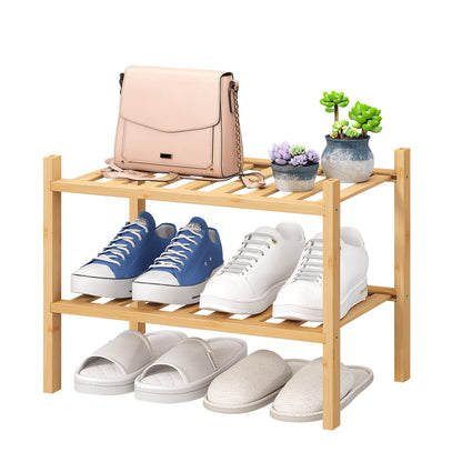 viewcare 4-Tier Bamboo Shoe Rack for Entryway, Stackable | Foldable | Natural, Shoe Organizer for Hallway Closet, Free Standing Shoe Racks for Indoor Outdoor