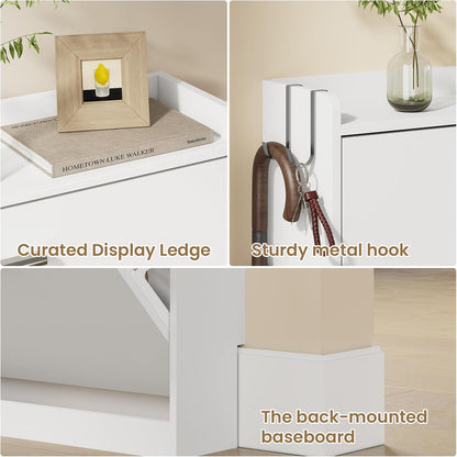 Slim Shoe Cabinet for Entryway with 2 Flip Drawers, 23.6" W White