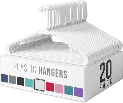 Plastic Hangers 20 Pack White - Clothes Hangers - Makes The Perfect Coat Hanger and General Space Saving Hangers for Closet and New Apartment Essentials - Percheros Ganchos para Colgar Ropa Hangars