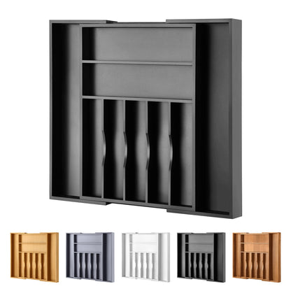 Expandable Bamboo Kitchen Drawer Organizer for Cutlery and Utensils, Adjustable Bamboo Wood Cutlery Tray in Drawer for Flatware and Silverware in Kitchen, (Natural)