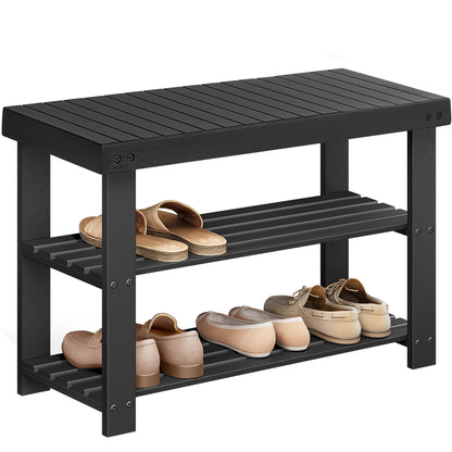 SONGMICS Shoe Rack Bench, 3-Tier Bamboo Entryway Bench, 27.6 Inches Width