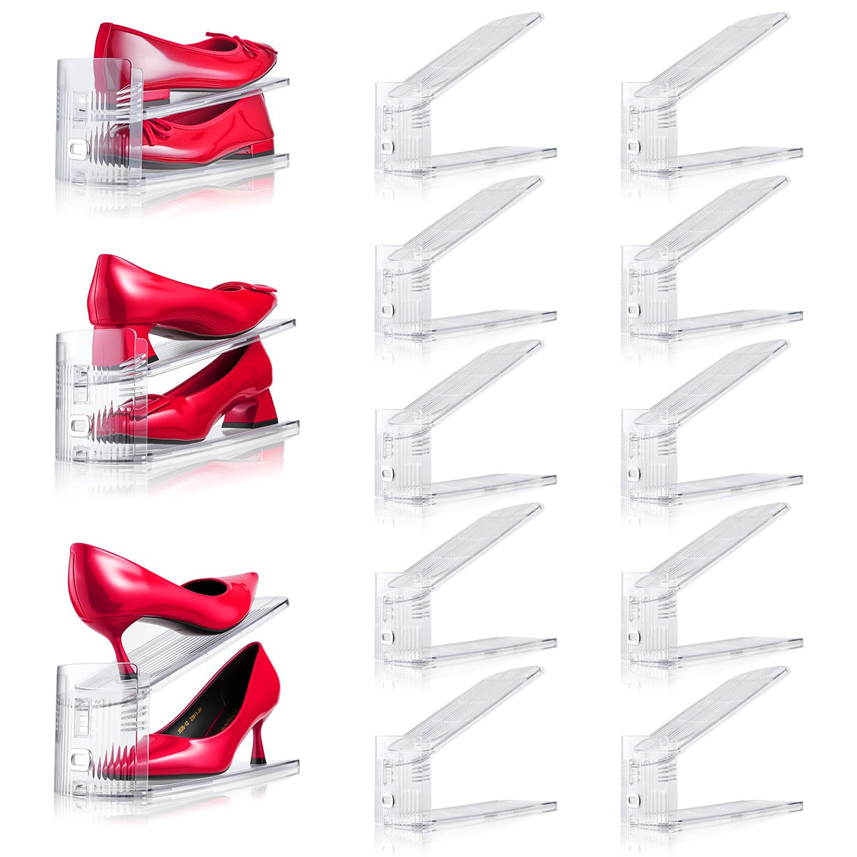 Shoe Slots Organizer, 24 Pack Transparent Shoe Stackers for A Pair of Shoes, 3 Levels Adjustable Doulbe Deck Shoe Holder 50% Space Saver for Closet Organization