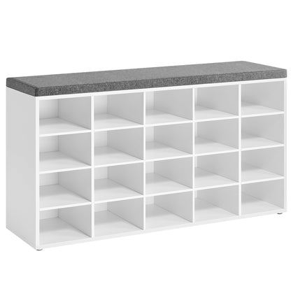 VASAGLE Shoe Bench with Cushion, 15 Compartments, 11.8 x 41.3 x 18.9 Inches