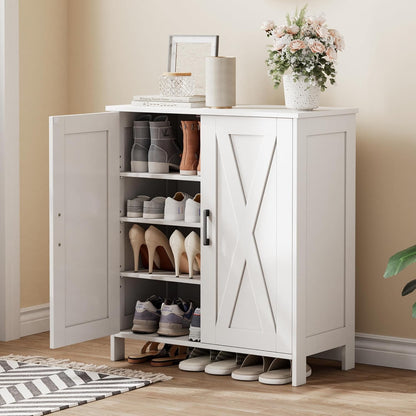 Homleke Farmhouse Shoe Cabinet with 2 Barn Doors & Wood Legs