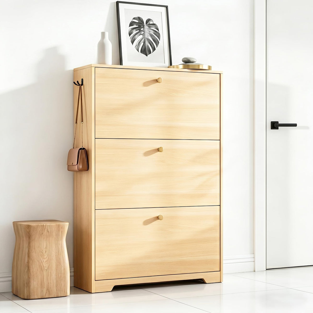 Nicetree Shoe Cabinet with 3 Flip Drawers, Modern Entryway Organizer, White