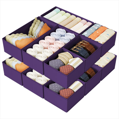 DIMJ Drawer Organizers Clothes, Dresser Organizer Bins for Baby Clothes,Underwear and Sock, Fabric Closet Organization and Storage Boxs, Drawer Dividers for Nursery, Clothing, Tie - 4 Pack, Beige