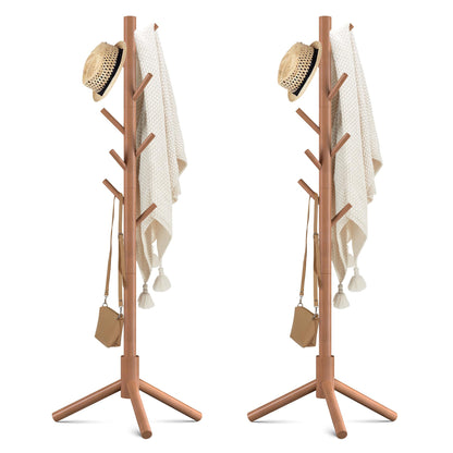 Haddockway 3 Adjustable Freestanding Wooden Coat Rack Stand 8 Hooks,Hallway