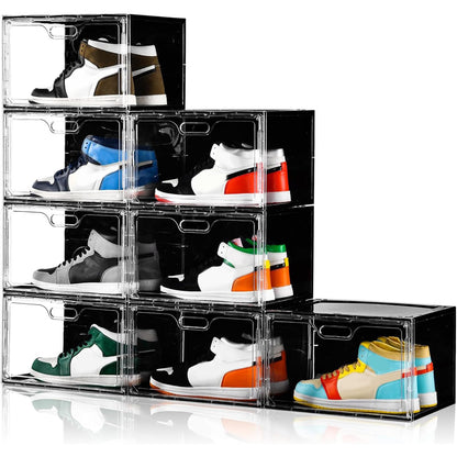 Amllas 8 Pack Shoe Boxes Clear Plastic Stackable, Large Shoe Storage Organizer with Lids,Drop Side Shoe Containers for Entryway,Sneaker Storage Fit up to US Size 13 (13’’x 10.6”x 8.3”)