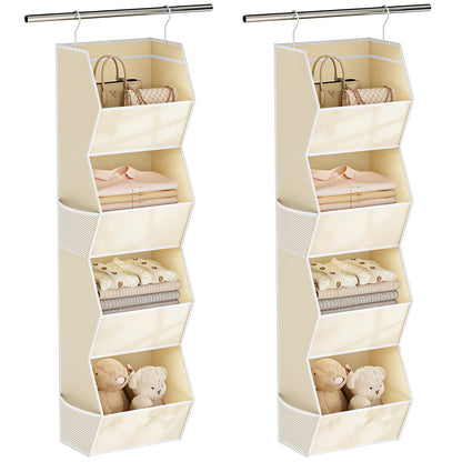 Hanging Closet Organizer 4 Shelf Collapsible Bedroom Closet Organizers and Storage Hanging with Mesh Pockets for Clothes, Fabric Hanging Storage Bins for Wardrobe Closet Organization and Storage, Grey