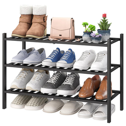 viewcare 4-Tier Bamboo Shoe Rack for Entryway, Stackable | Foldable | Natural, Shoe Organizer for Hallway Closet, Free Standing Shoe Racks for Indoor Outdoor