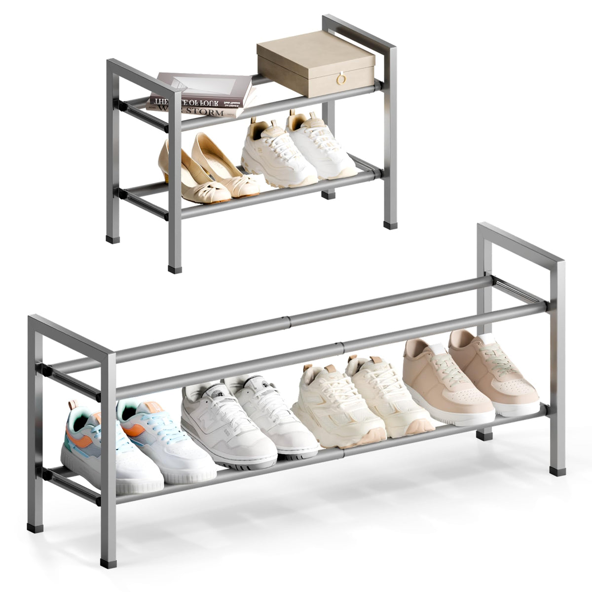 Bumusty 3 Tier Expandable Shoe Rack for Closet, Black