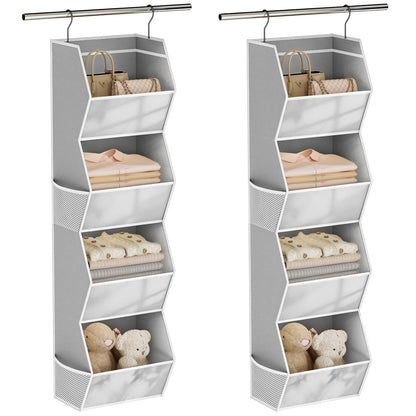 Hanging Closet Organizer 4 Shelf Collapsible Bedroom Closet Organizers and Storage Hanging with Mesh Pockets for Clothes, Fabric Hanging Storage Bins for Wardrobe Closet Organization and Storage, Grey