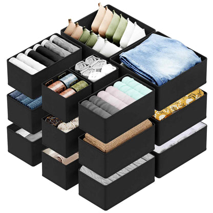 SpaceAid Drawer Organizer Clothes, 12 Pack Dresser Organizer Bins for Nursery, Closet Organization and Storage Dividers for Clothing, Baby Clothes, Underwears, Socks (Black)