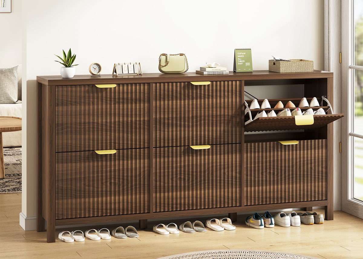 47" Fluted Shoe Cabinet Stoarge with 4 Flip Drawers for Entryway, Hallway