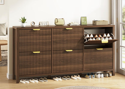47" Fluted Shoe Cabinet Stoarge with 4 Flip Drawers for Entryway, Hallway