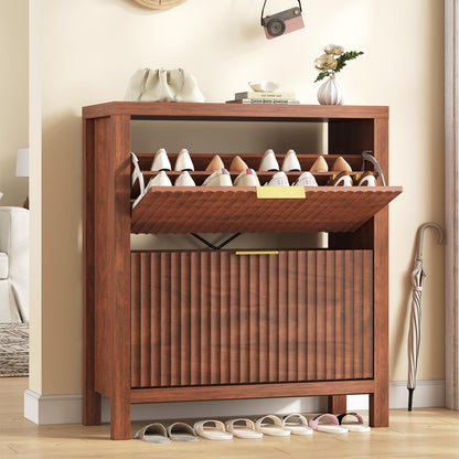 47" Fluted Shoe Cabinet Stoarge with 4 Flip Drawers for Entryway, Hallway
