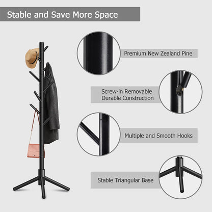 8-Hook Freestanding Coat Rack 3 Adjustable Heights Sturdy Black