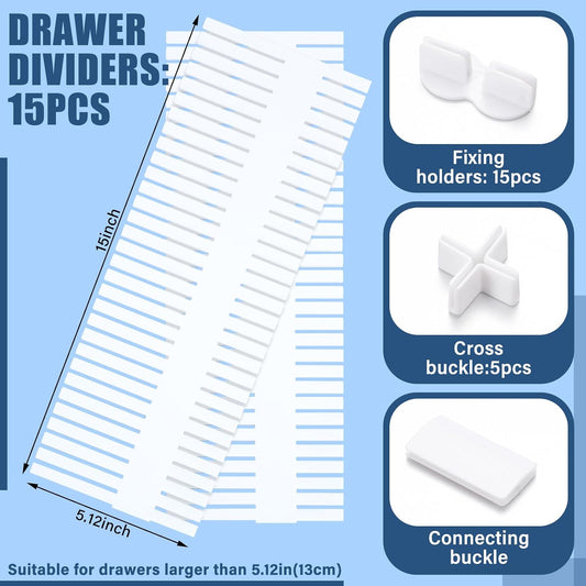 15 Pcs 5.12 Tall Drawer Divider Adjustable Drawer Organizer,White