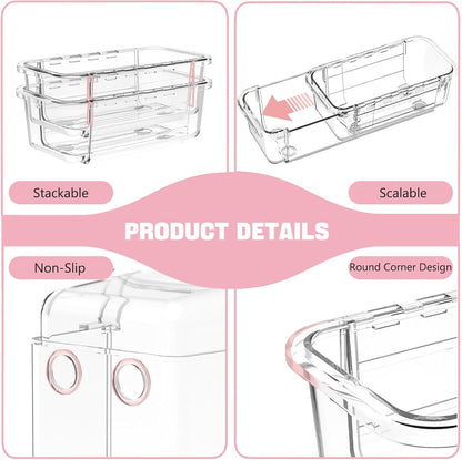 21 PCS Extendable Drawer Organizer Set Clear Stackable Vanity Storage Bins