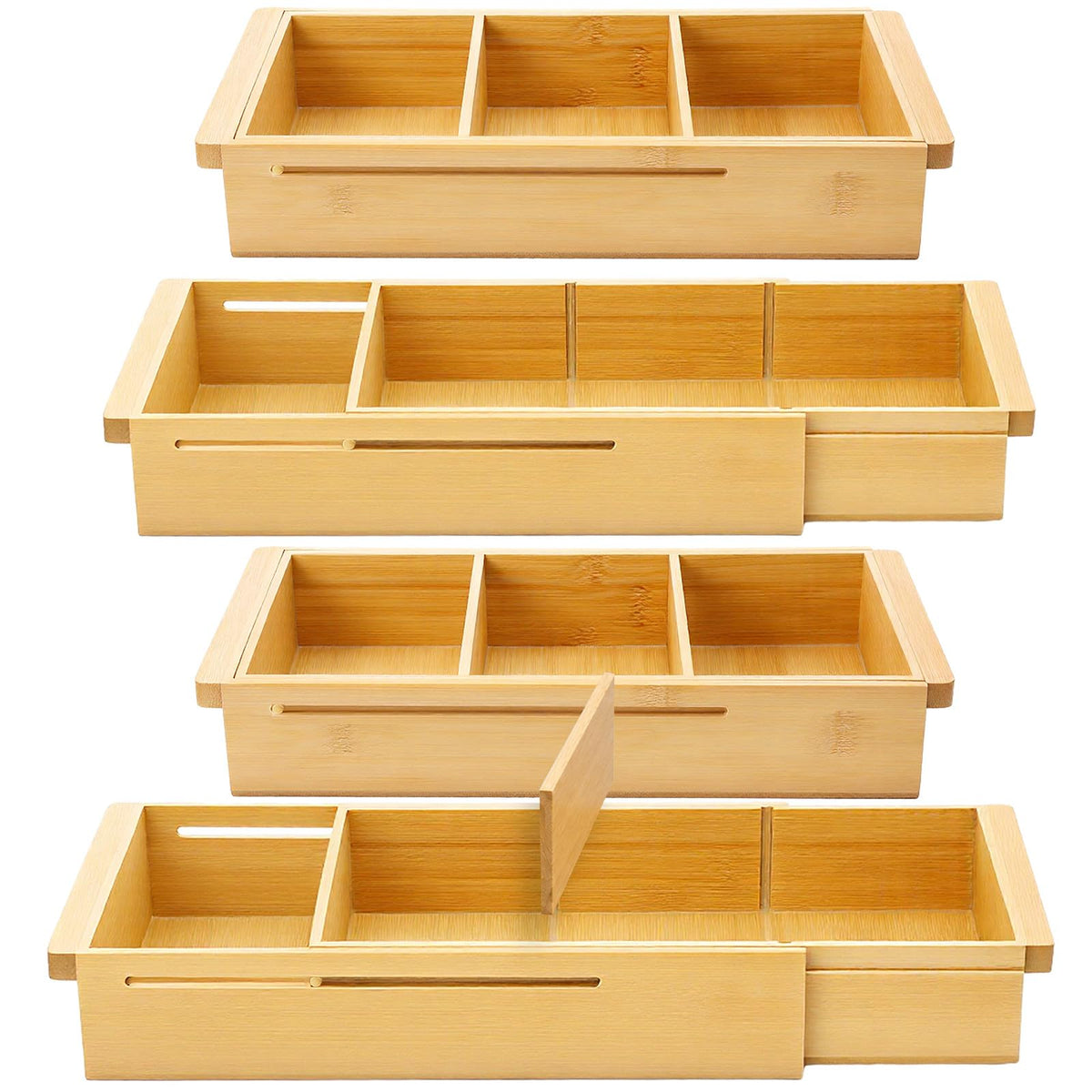 Yookeer 2 Pcs Expandable Drawer Organizer Adjustable Hanging Deep Drawer 11.4'' to 18.1'' Bamboo Wood Dividers Storage Tray for Desk Kitchen Bedroom Bathroom Office Supplies