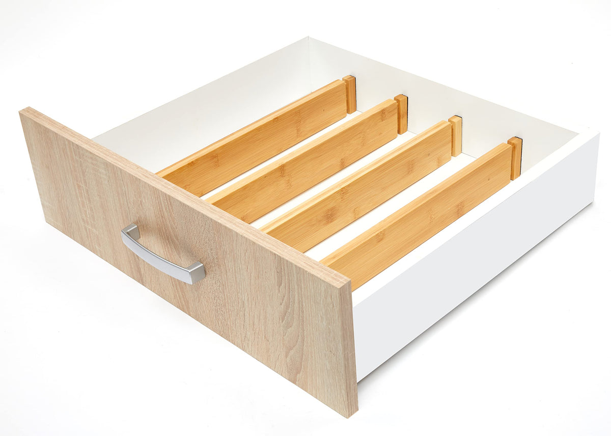 RoyalHouse Adjustable Bamboo Drawer Dividers, 4-Pack (18" - 22")
