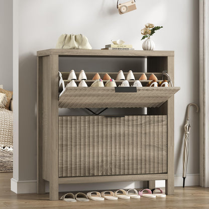 47" Fluted Shoe Cabinet Stoarge with 4 Flip Drawers for Entryway, Hallway