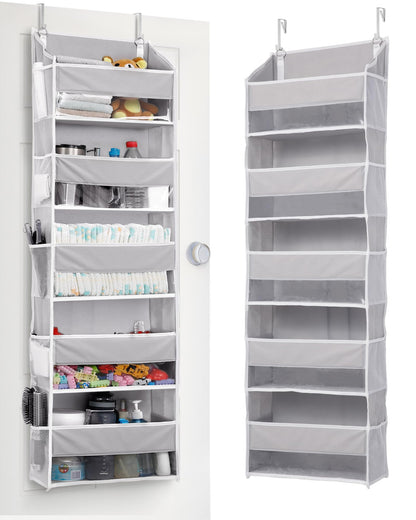 ULG 1 Pack Over Door Organizer with 5 Large and 10 Mesh Side Pockets, 44 lbs Weight Capacity Hanging Storage with Clear Window Kids Toys, Shoes, Diapers, Dark Grey, 5 Layers