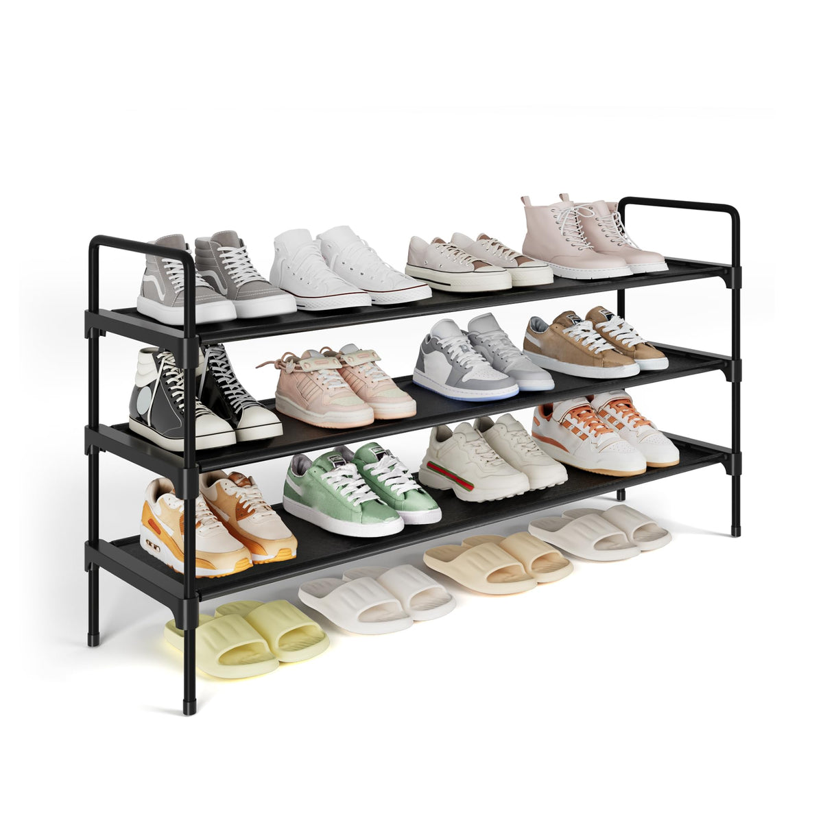 Kitsure Extra-Long Shoe Rack for Closet, 39.0" Wide - 3 Tier, Black