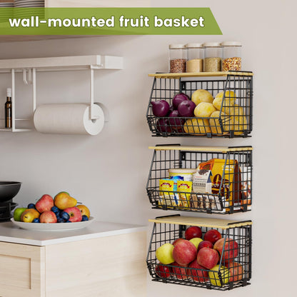 Hanging Fruit Basket for Kitchen, 3 Pack Vegetable Produce Basket