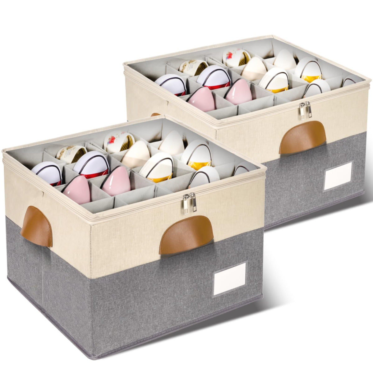 2 Pack Shoe Organizer for Closet with Adjustable Divider Shoe Storage Box