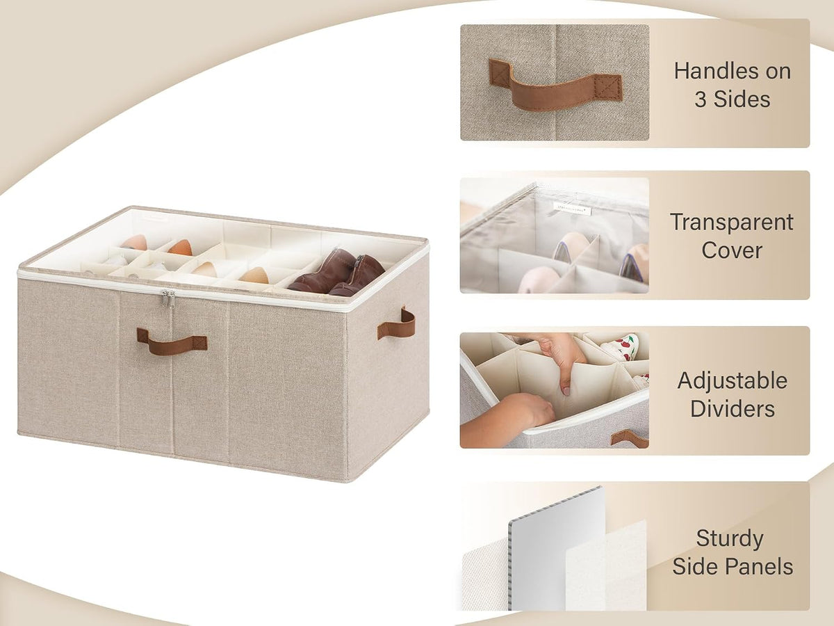 StorageWorks 24-Pair Large Shoe Storage Box, Adjustable Dividers, Taupe
