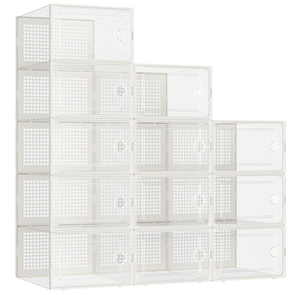 Kuject 12 Pack Large Shoe Boxes, Clear Stackable Containers with Lids,Black