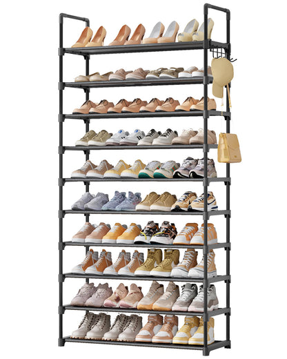 Kitsure 10 Tier Shoe Rack, Tall Shoe Organizer, 32.2" Wide, Black