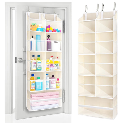 ULG 1 Pack Over Door Organizer with 5 Large and 10 Mesh Side Pockets, 44 lbs Weight Capacity Hanging Storage with Clear Window Kids Toys, Shoes, Diapers, Dark Grey, 5 Layers
