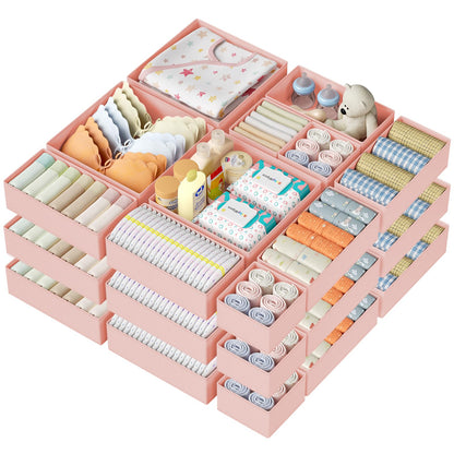 DIMJ Drawer Organizer Clothes 15 Pack - Foldable Baby Organizers and Storage & Closet Organizers for Bedroom, Closet - Nursery Organization Dresser Dividers for underwear, Sock,Bra, Belt, Tie, Beige