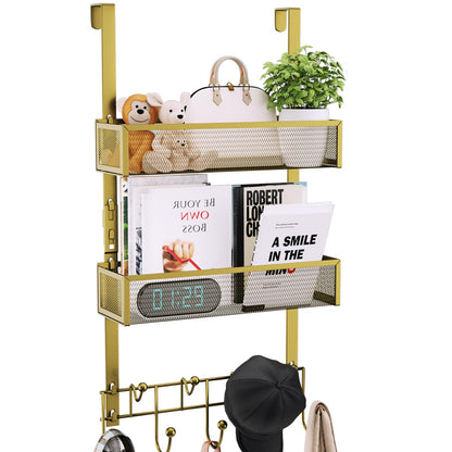 Consumest Over The Door Hooks Organizer - 3 Tier Door Hanger with 9 Coat Hooks & 2 Mesh Basket, Back Storage Organizer Hanging Towels for Bathroom, Bedroom, Black