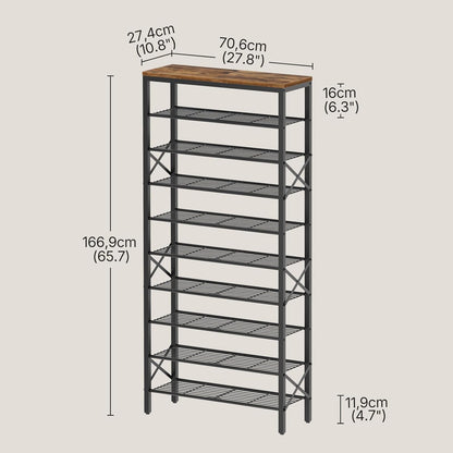 YATINEY 10 Tier Shoe Rack, Large Capacity Shoe Storage Organizer Holds 40 Pairs, Sturdy and Stable, for Entryway, Hallway, Closet, Dorm Room, Rustic Brown SS10BR