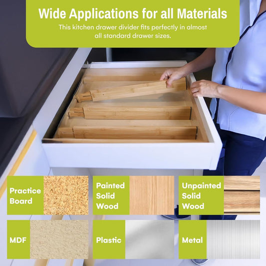 Homemaid Living Bamboo Drawer Organizer Adjustable and Expandable - Ideal Drawer Dividers for Kitchen, Dresser, Bedroom and Bathroom - Expandable Drawers Organizer Set of 4 - Water-Resistant Finish