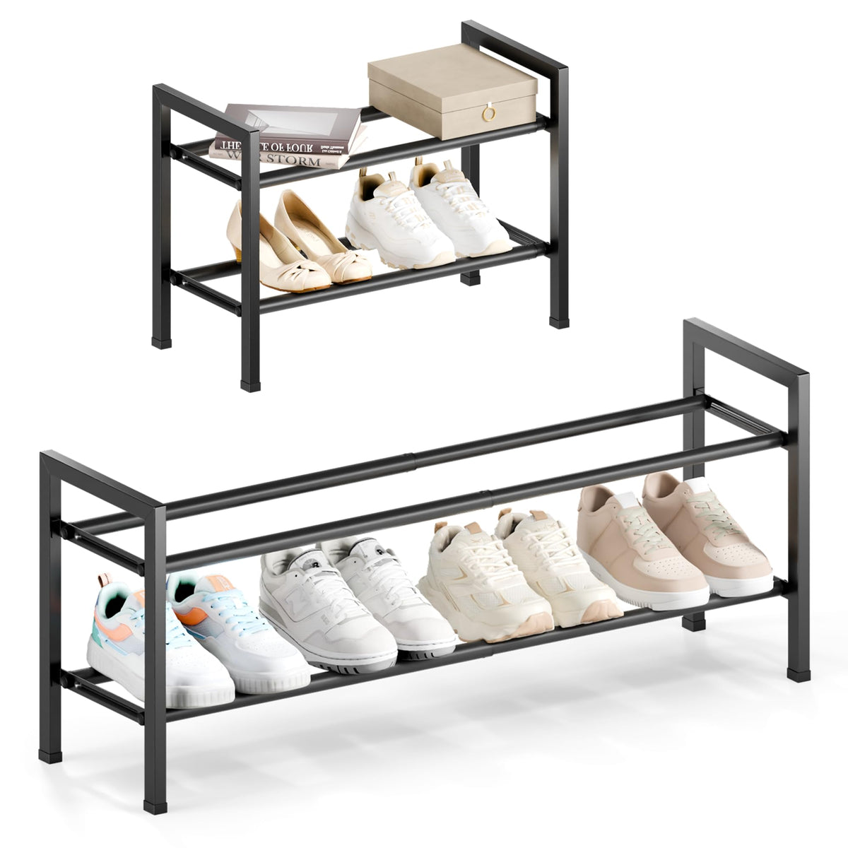 Bumusty 3 Tier Expandable Shoe Rack for Closet, Black