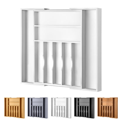 Expandable Bamboo Kitchen Drawer Organizer for Cutlery and Utensils, Adjustable Bamboo Wood Cutlery Tray in Drawer for Flatware and Silverware in Kitchen, (Natural)