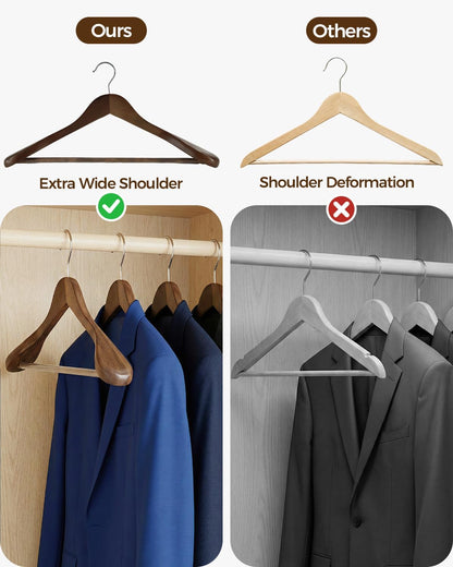 Premium Wooden Hangers 6-Pack – Wide Shoulder Non-Slip & Shatter-Resistant Design for Coats, Jackets & Suits | 360° Rotating Closet Organizers | Durable & Space-Saving (Vintage Wood)