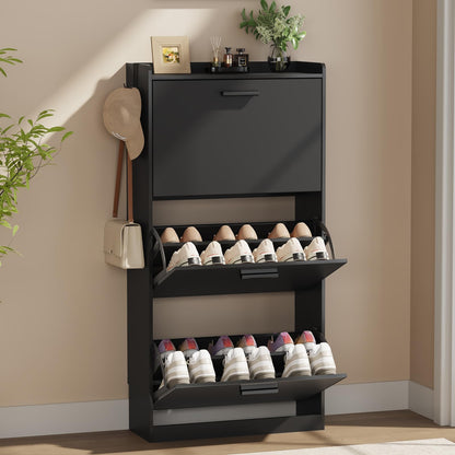 Slim Shoe Cabinet for Entryway with 2 Flip Drawers, 23.6" W White