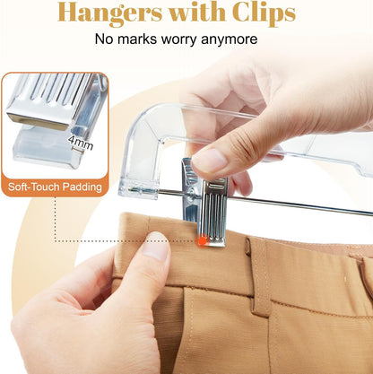 HOUSE DAY 14 Inch Clear Pants Hangers with Clips 12 Pack, Skirt Hangers